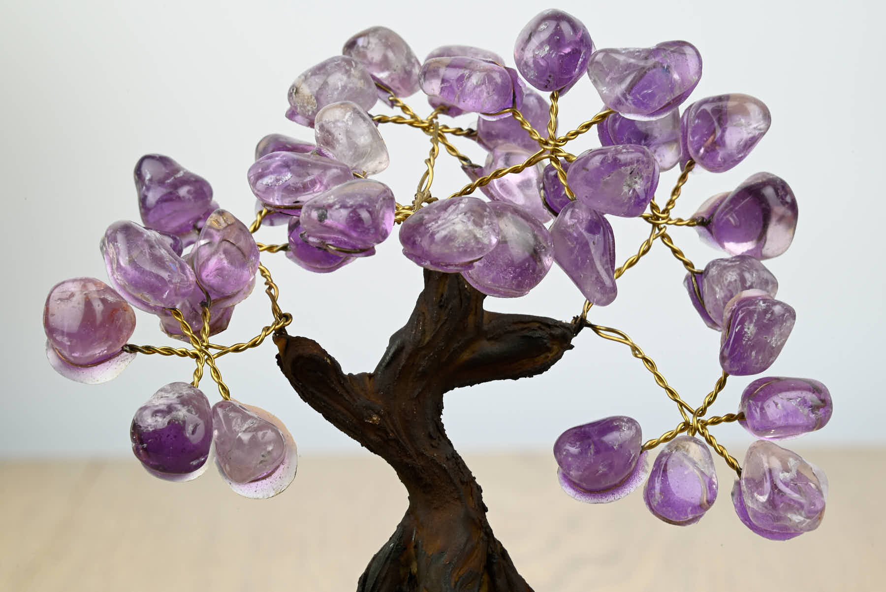 Handmade 13cm Tall Amethyst Gemstone Tree with Crystal base and 35 gems