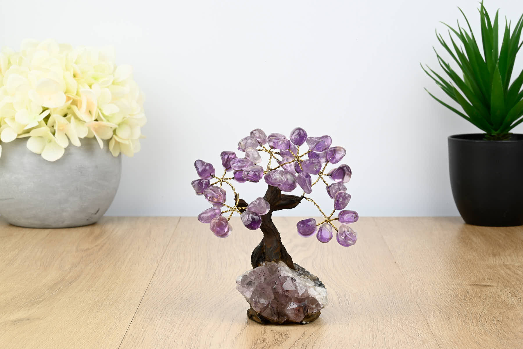 Handmade 13cm Tall Amethyst Gemstone Tree with Crystal base and 35 gems