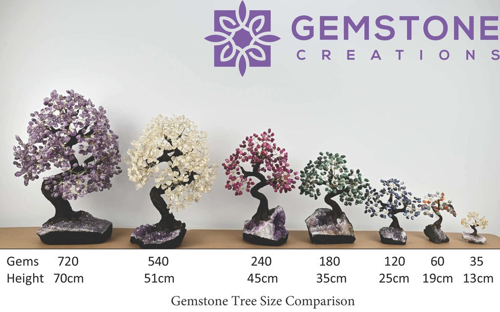 Handmade 25cm Tall Amethyst Gemstone Tree with Crystal base and 120 gems